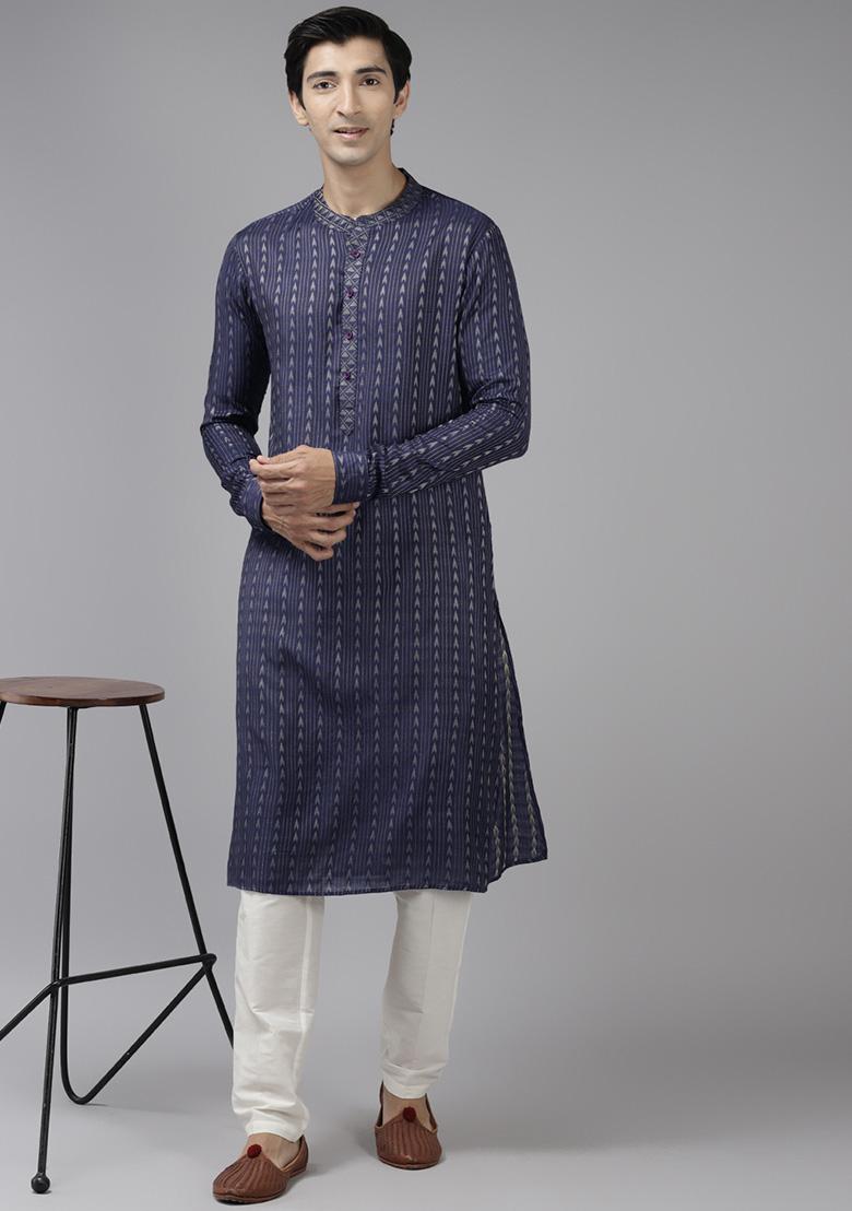 Blue Thread Woven Design Kurta Set For Men