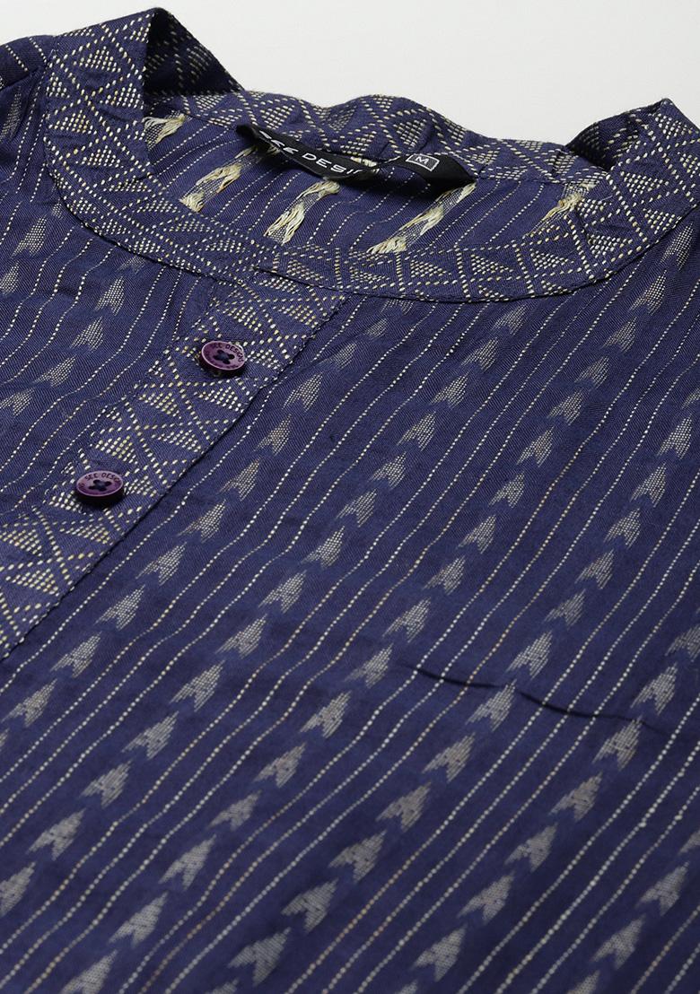 Blue Thread Woven Design Kurta Set For Men