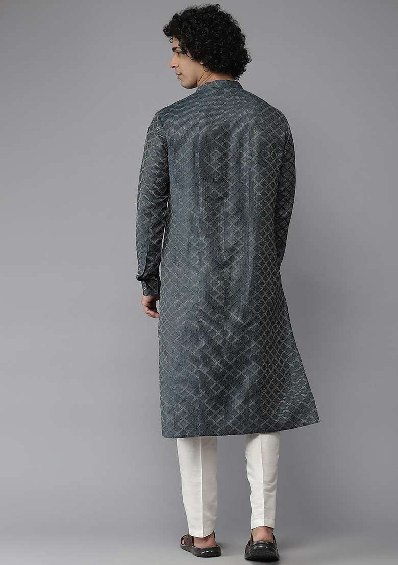 Dark Green Chikankari Embroidered Cotton Kurta For Men - Indya