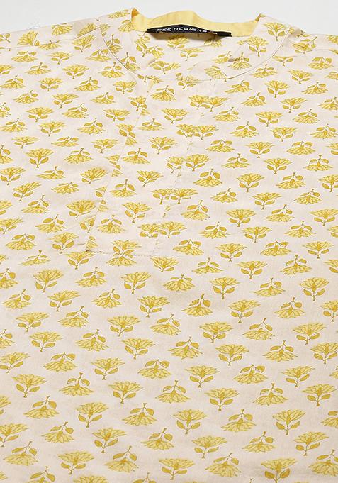 Yellow Printed Kurta For Men