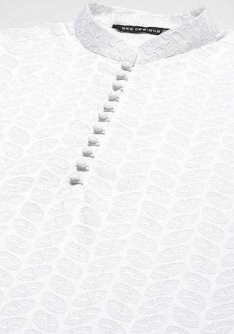 White Embroidered Chikankari Cotton Kurta For Men