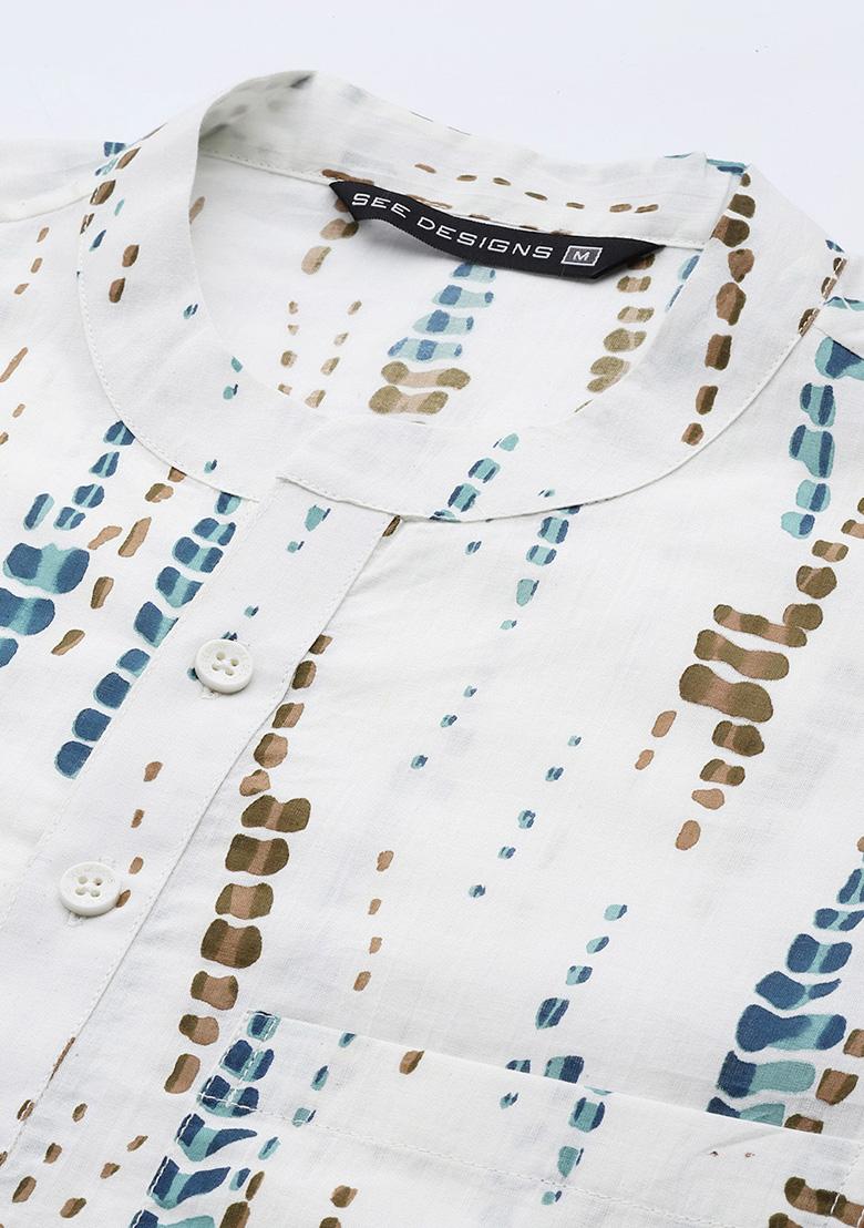 White Tie And Dye Cotton Straight Kurta Set For Men