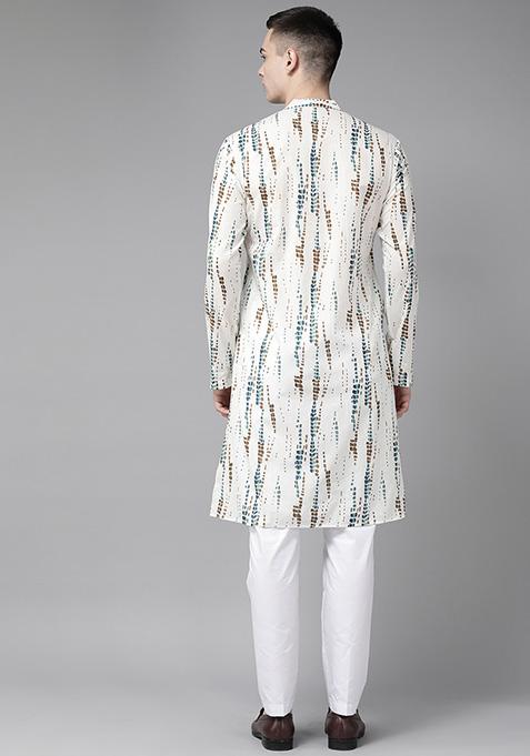 White Tie And Dye Cotton Straight Kurta Set For Men