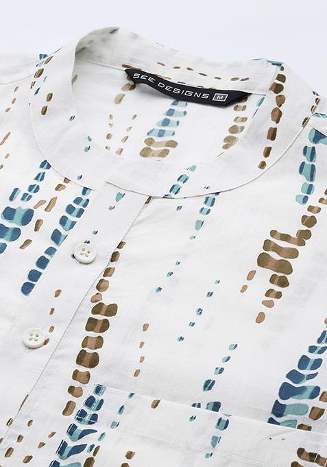 White Tie And Dye Cotton Straight Kurta Set For Men