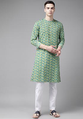 Multicolour Printed Pure Cotton Staright Kurta Set For Men