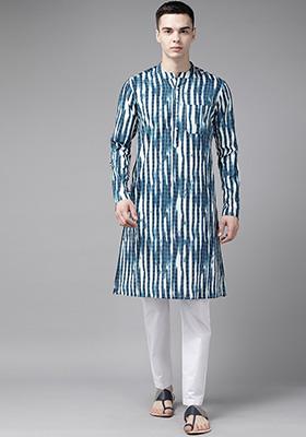 Navy Blue Tie And Dye Work Kurta For Men