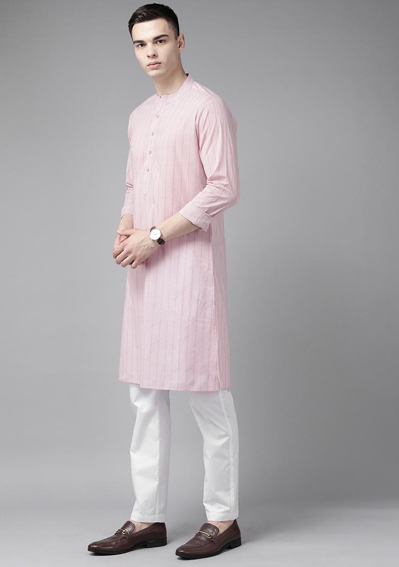 Pink Striped Kurta For Men