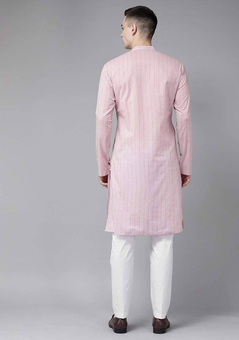 Pink Striped Kurta For Men