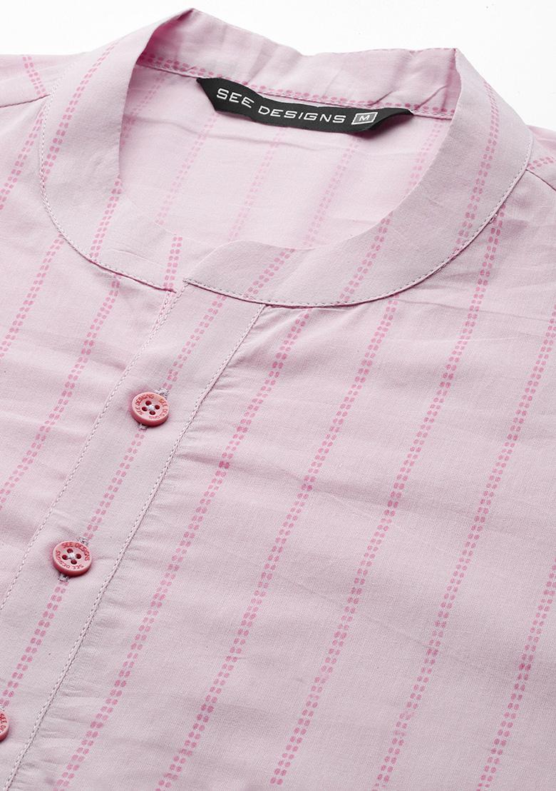 Pink Striped Kurta For Men