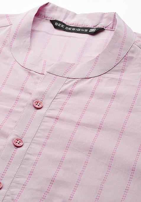 Pink Striped Kurta For Men