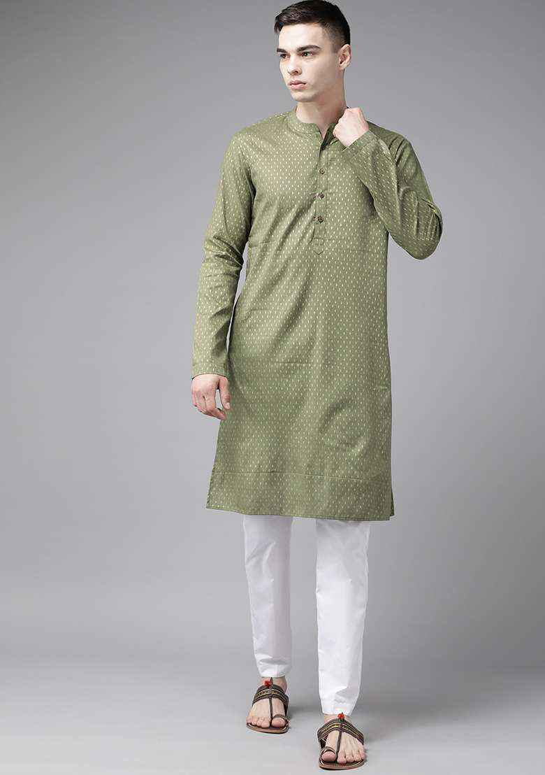Green Striped Kurta For Men - Indya