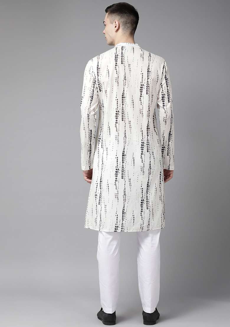 White Tie And Dye Print Kurta For Men - Indya