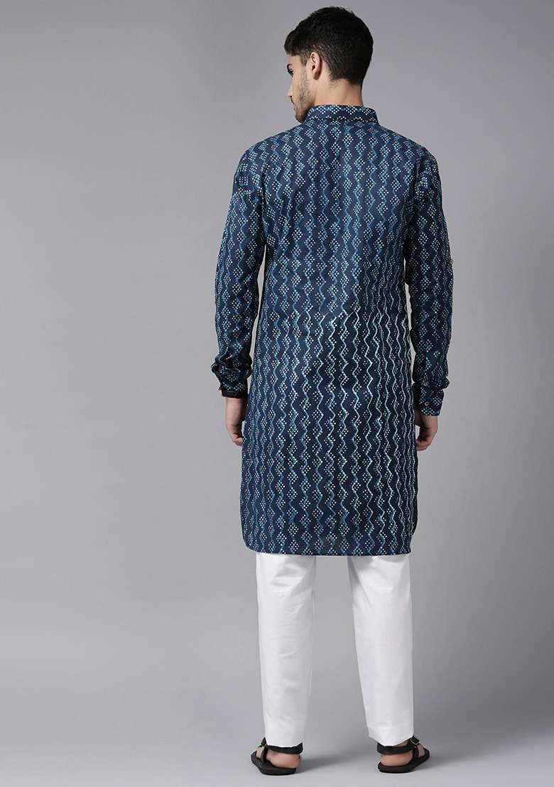 Indigo Blue Pathani Kurta Set For Men - Indya
