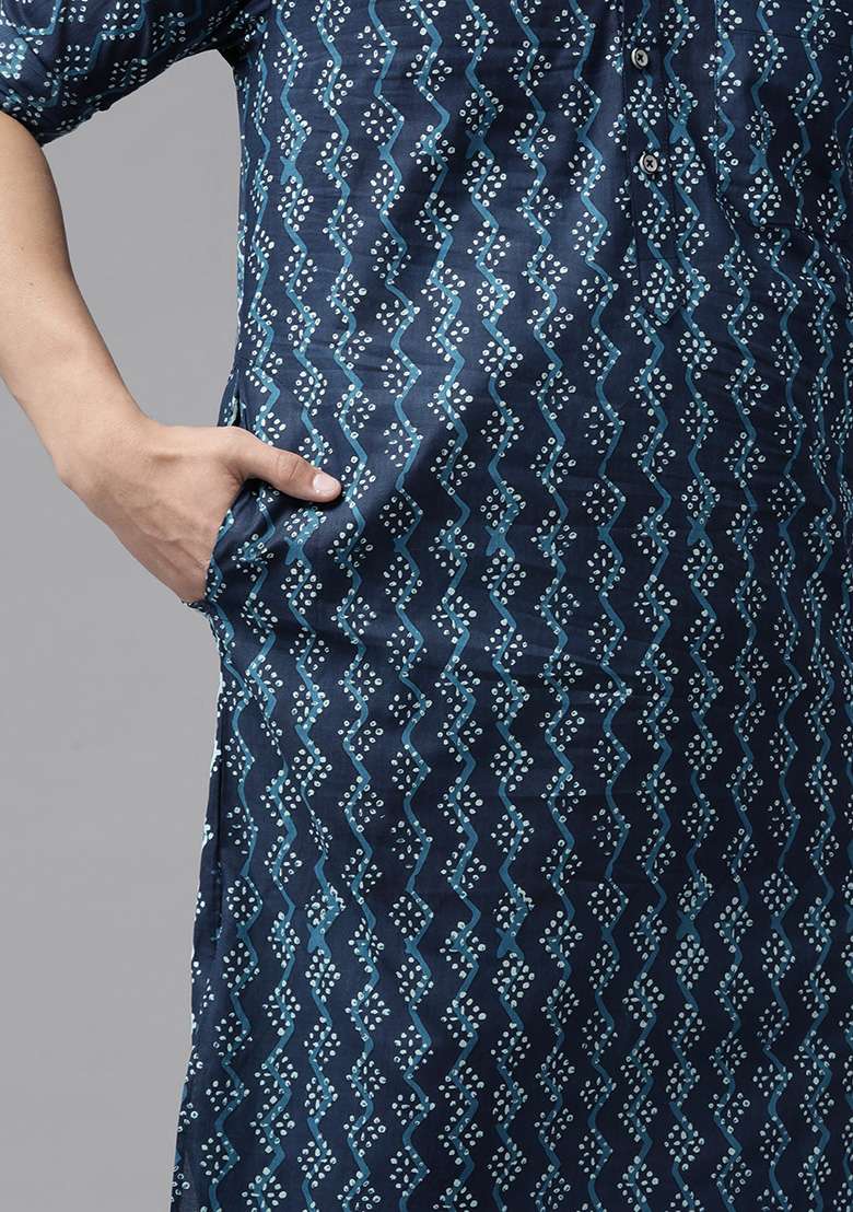 Indigo Blue Pathani Kurta Set For Men - Indya