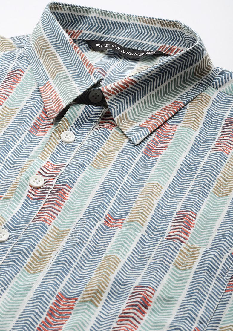 Multicolour Cotton Pathani Kurta Set For Men