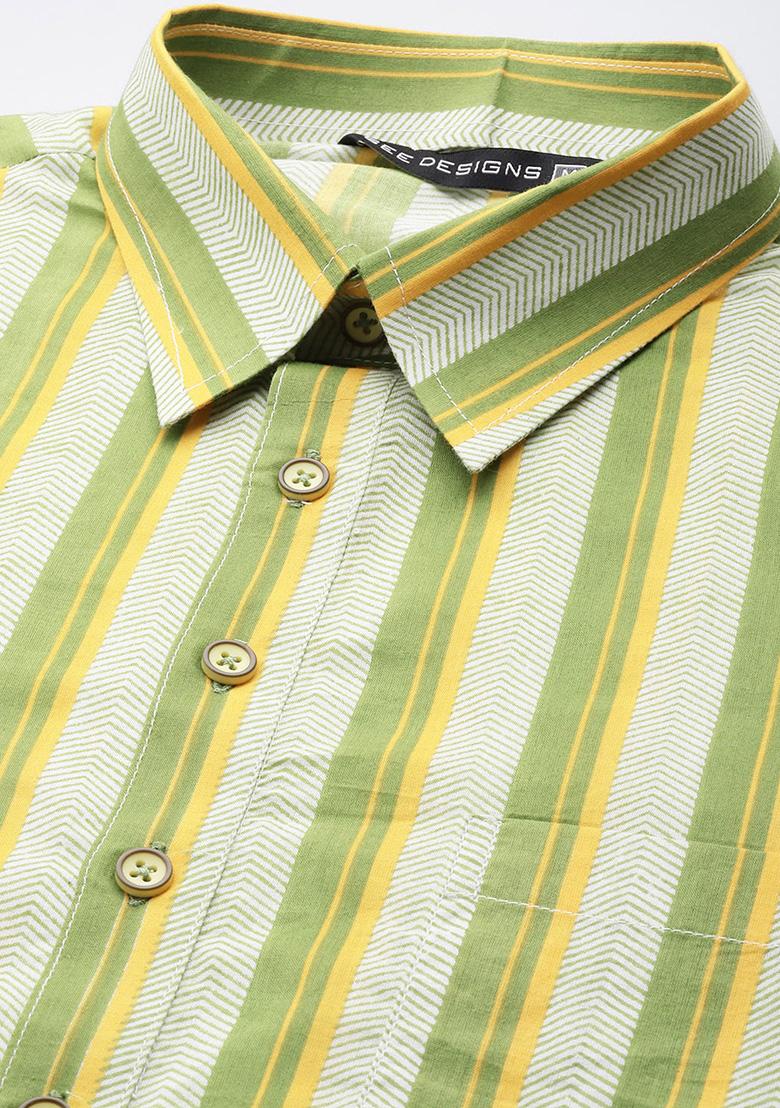 Lime Green Pure Cotton Pathani Kurta Set For Men