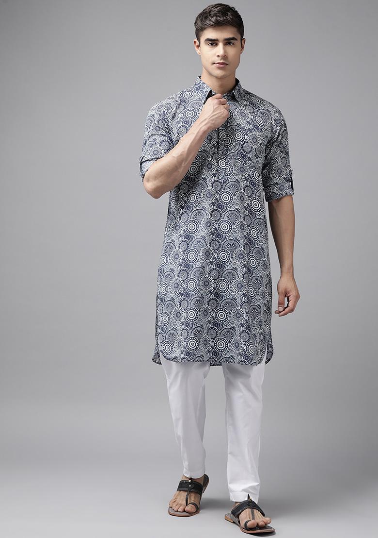 Blue Pathani Kurta Set For Men