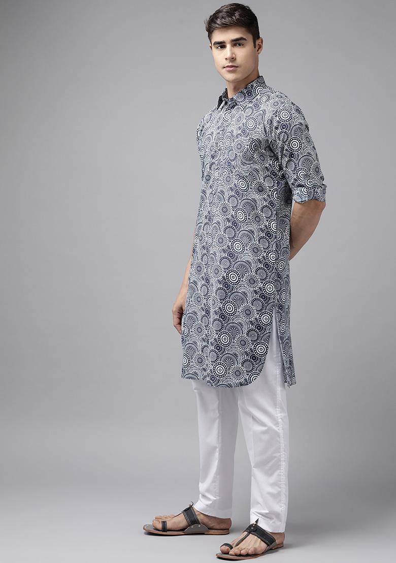 Blue Pathani Kurta Set For Men - Indya