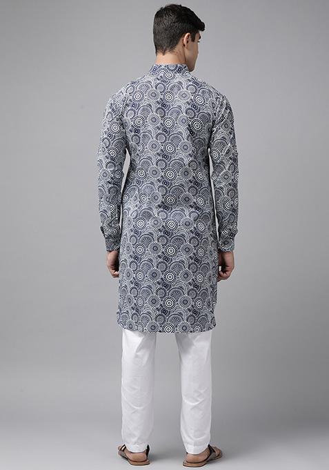 Blue Pathani Kurta Set For Men