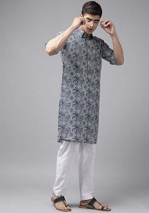Blue Pathani Kurta Set For Men