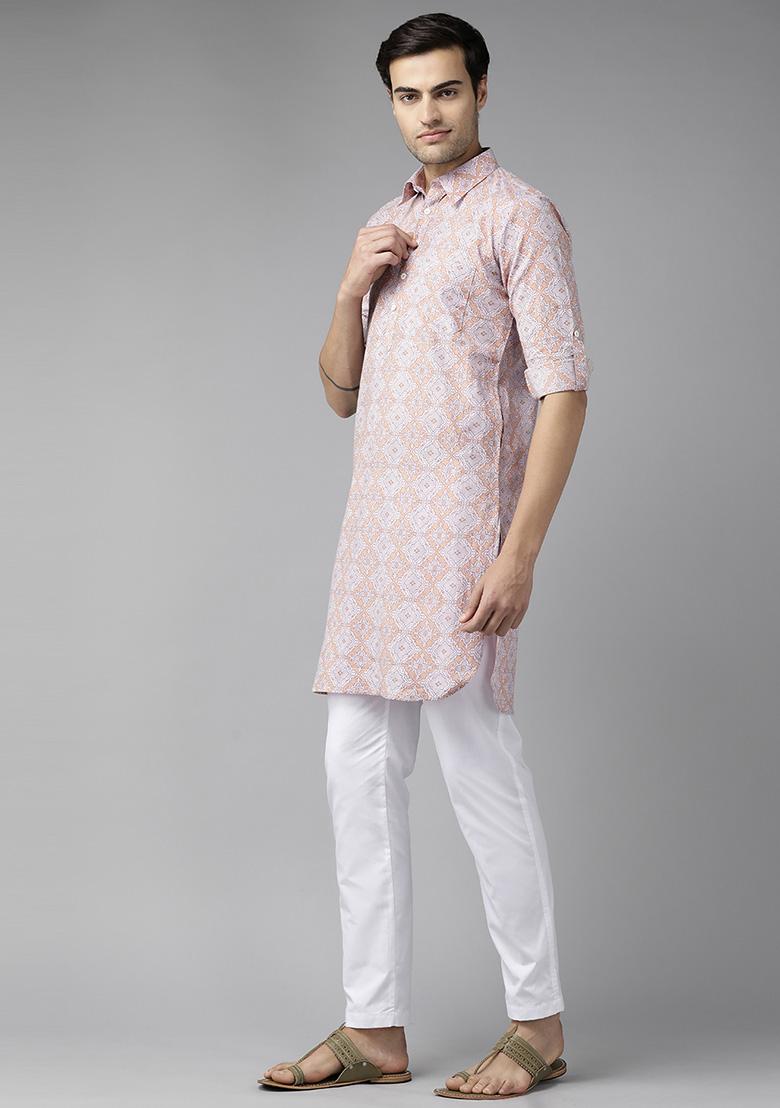 Beige Pure Cotton Regular Pathani Kurta For Men