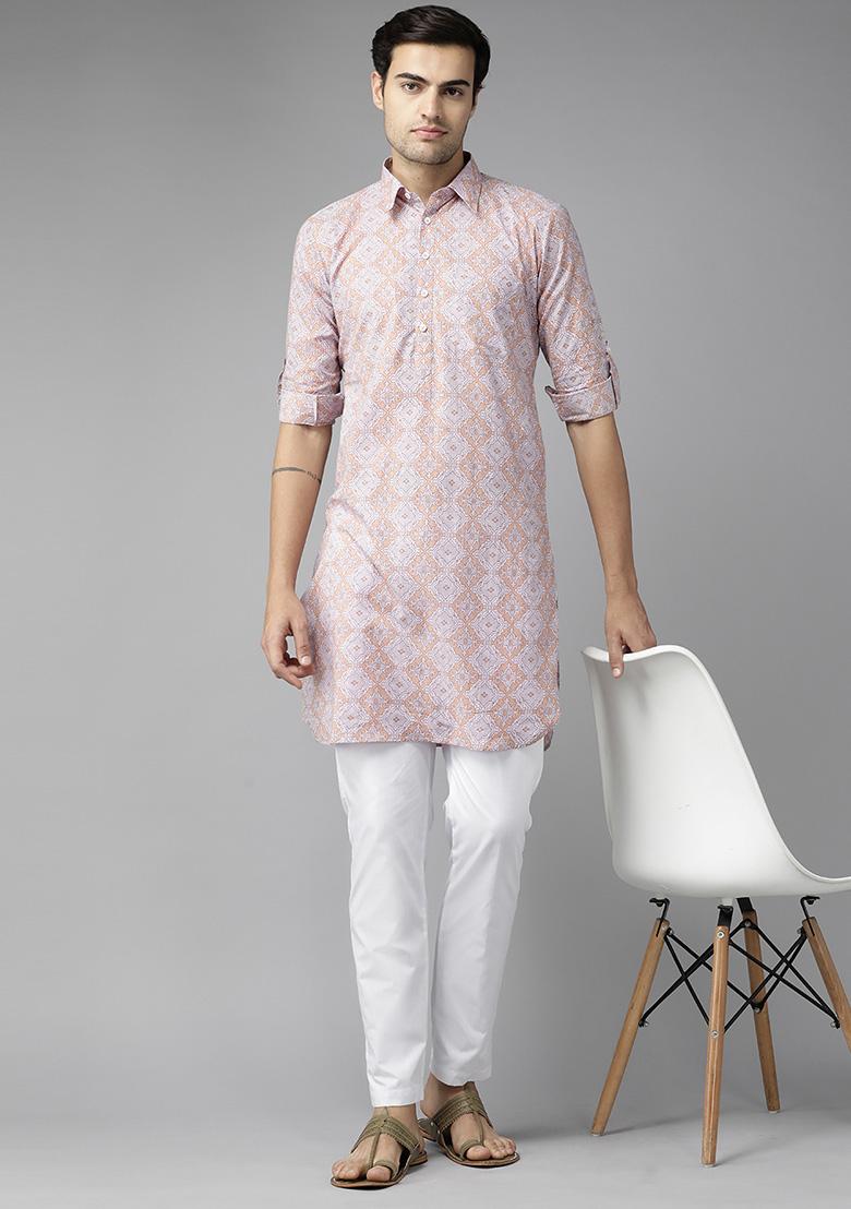 Beige Pure Cotton Regular Pathani Kurta For Men