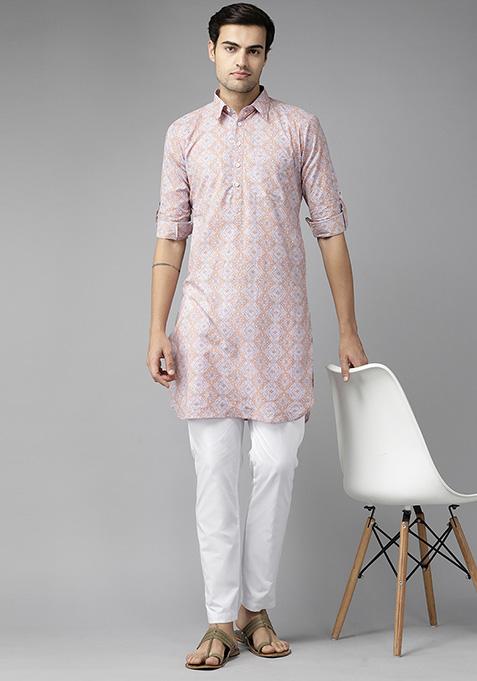 Beige Pure Cotton Regular Pathani Kurta For Men