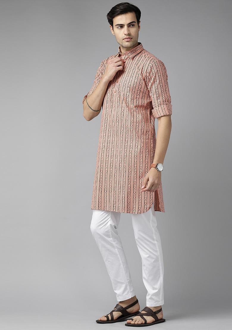 Peach Regular Pathani Kurta For Men