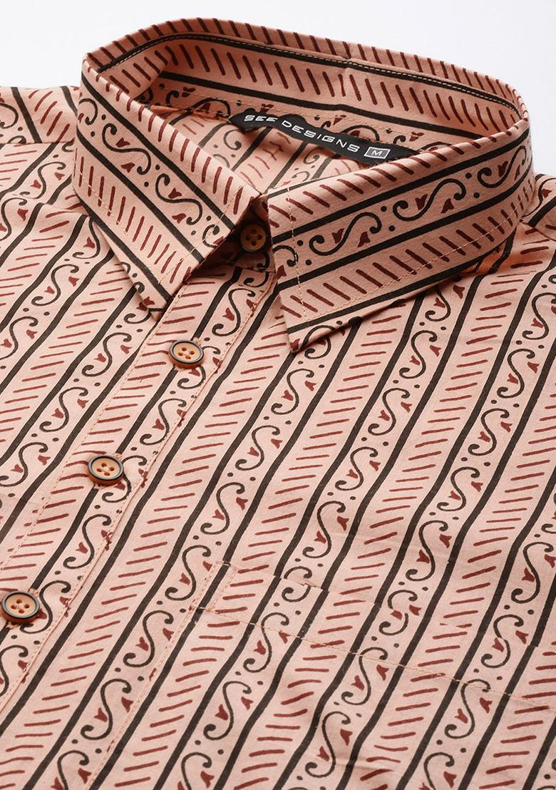 Peach Regular Pathani Kurta For Men