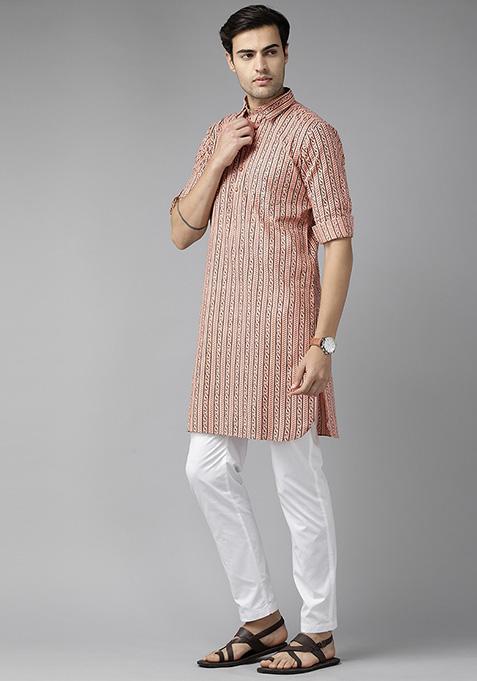 Peach Regular Pathani Kurta For Men