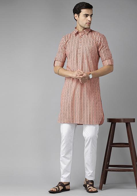 Peach Regular Pathani Kurta For Men