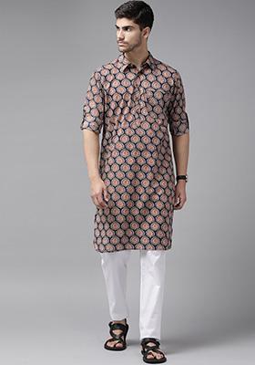 Blue Pathani Cotton Kurta For Men