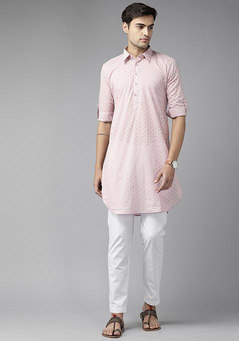 Pink Regular Pathani Kurta For Men