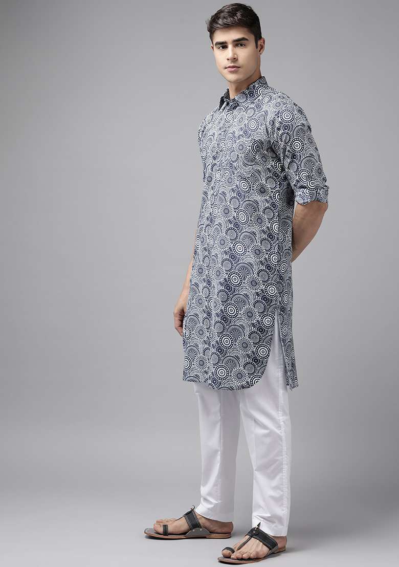 Navy Blue Regular Pathani Kurta For Men - Indya