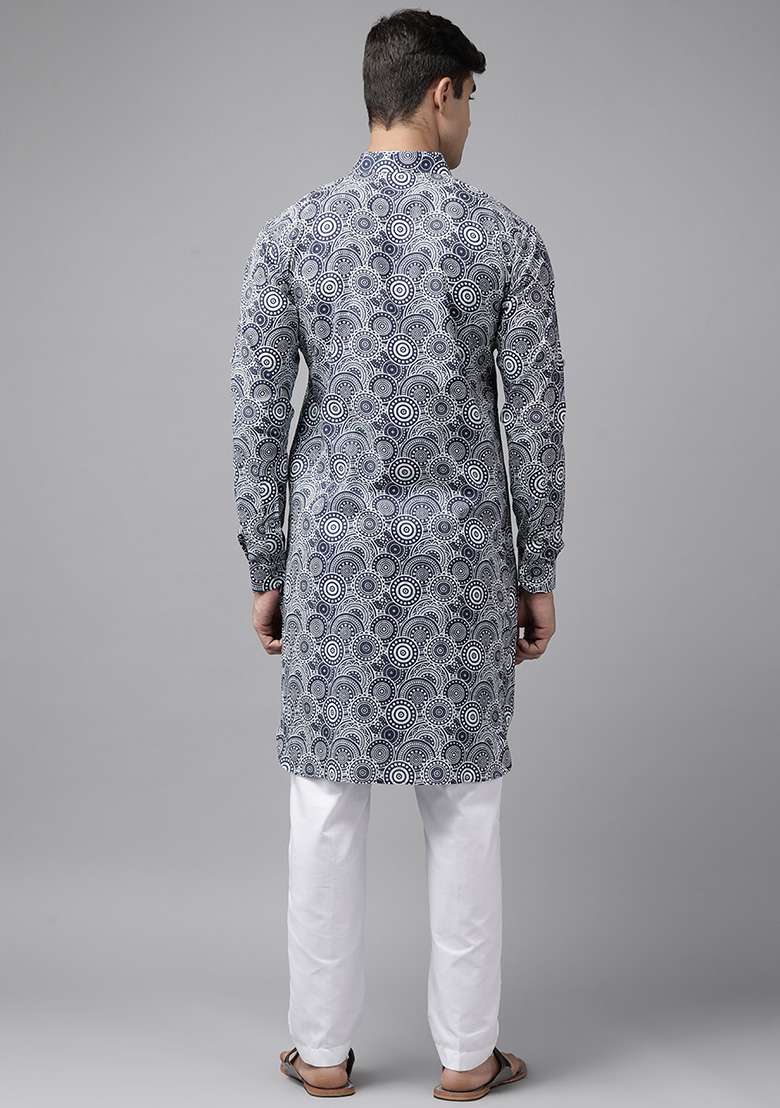 Navy Blue Regular Pathani Kurta For Men - Indya