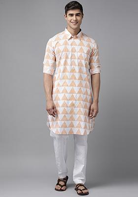 White Pure Cotton Regular Pathani Kurta For Men