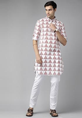 White Cotton Regular Pathani Kurta For Men