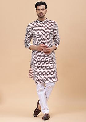 Off White Pure Cotton Straight Kurta For Men