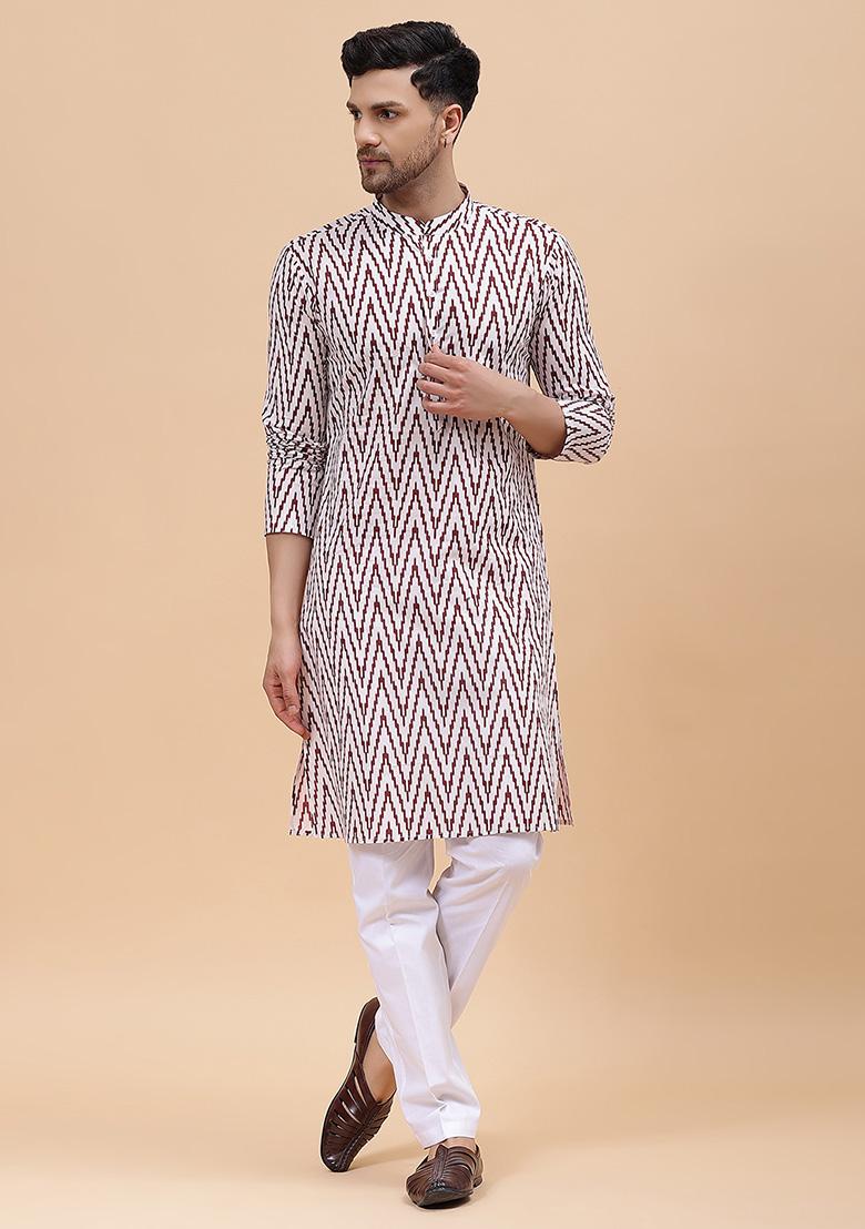 Off White Pure Cotton Straight Kurta For Men