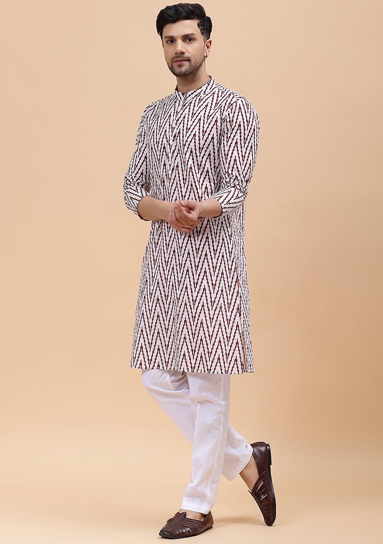 Off White Pure Cotton Straight Kurta For Men