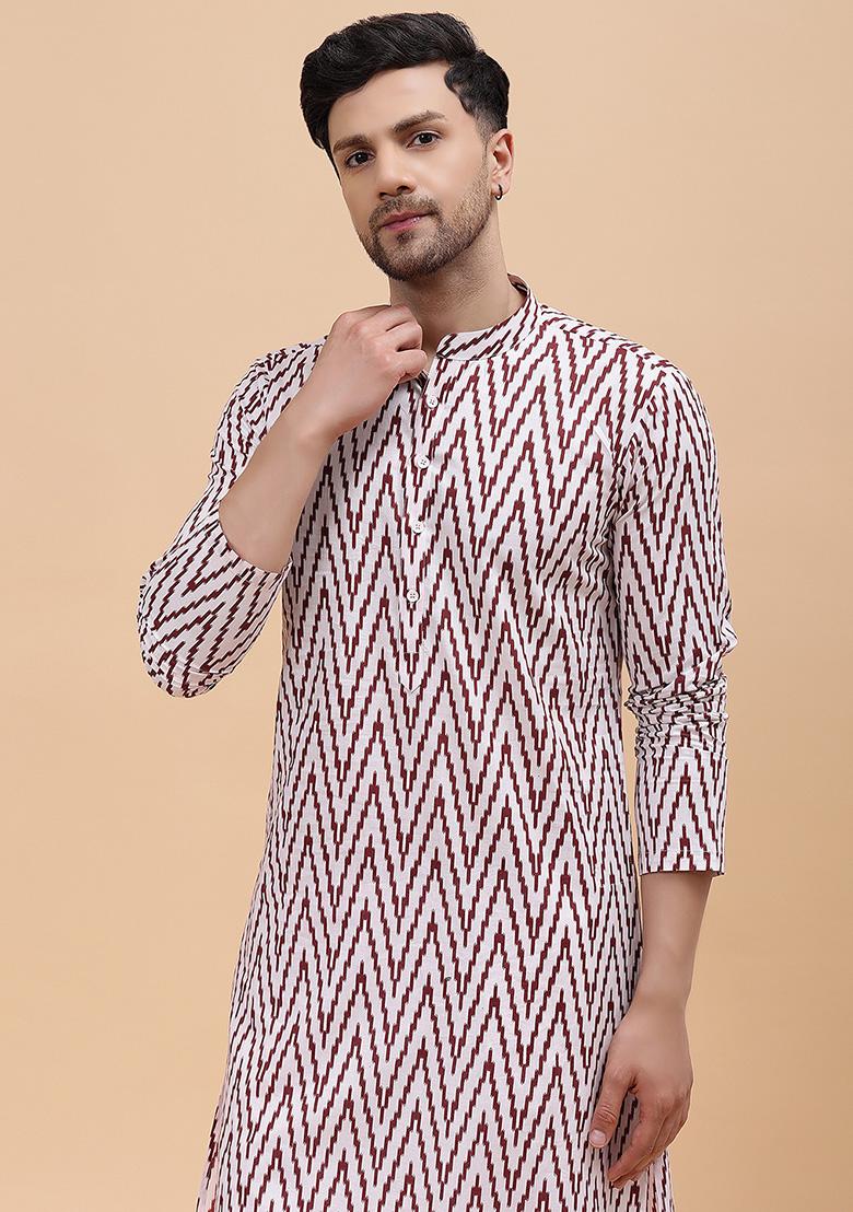 Off White Pure Cotton Straight Kurta For Men