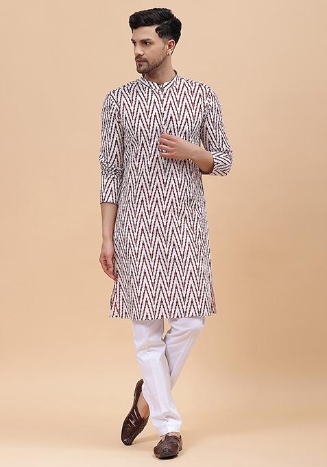 Off White Pure Cotton Straight Kurta For Men