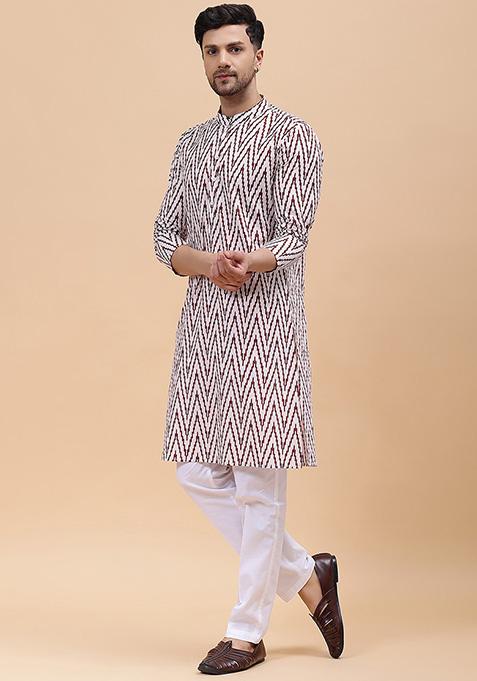 Off White Pure Cotton Straight Kurta For Men