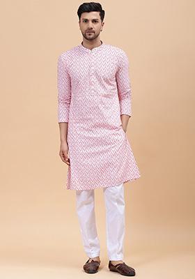 White Embroidered Pure Cotton Kurta For Men