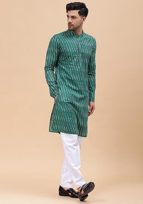 Plus Size Green Printed Cotton Kurta Set
