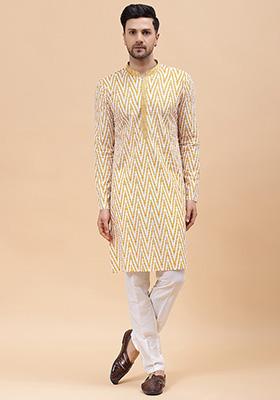 White Embroidered Pure Cotton Kurta Set For Men