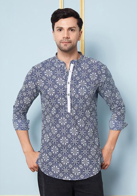 Indigo Blue Cotton Kurta For Men