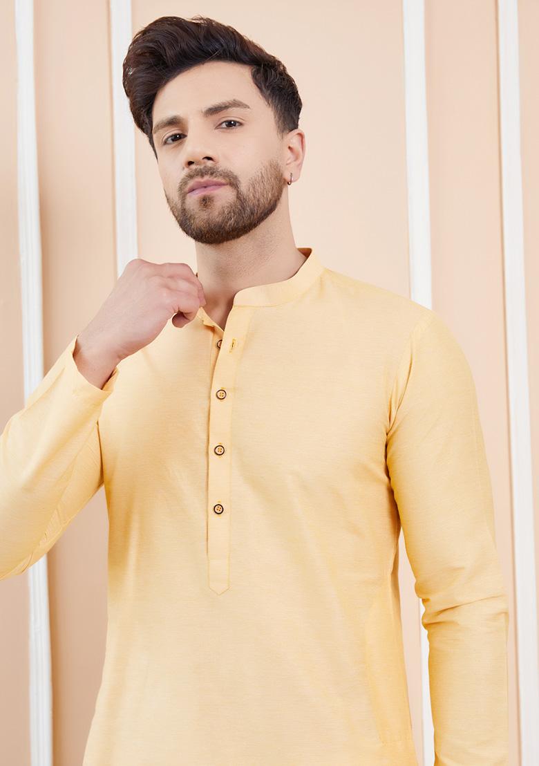 Beige Solid Kurta Set For Men
