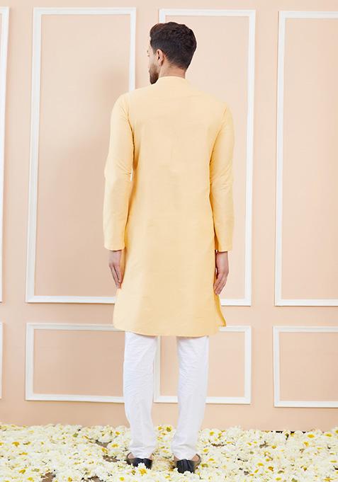 Beige Solid Kurta Set For Men