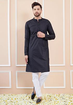 Black Printed Kurta Set For Men